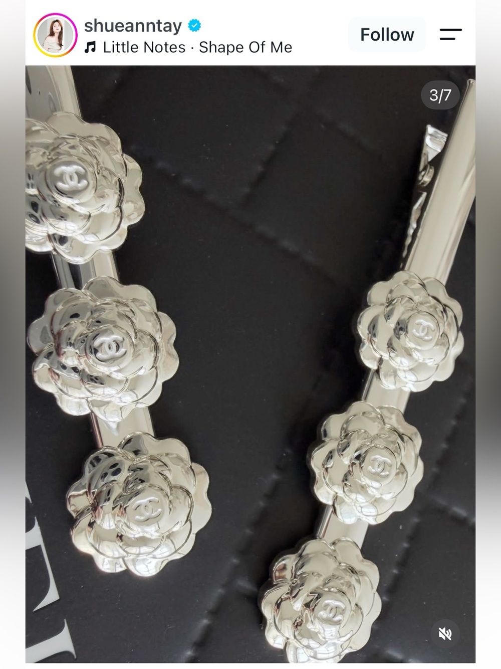 River Chanel Beauty Silver Floral Camellia Hair Clips (Set of 2) - Picture 3 of 10